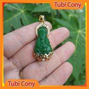 01 Mặt dây chuyền Phật Quan Âm Bồ Tát Xanh Thạch M1206 - 247 Tubi Cony