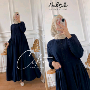 Gamis Cika Crinkle Airflow Warna Navy Gamis terbaru 2022 kekinian viral dewasa