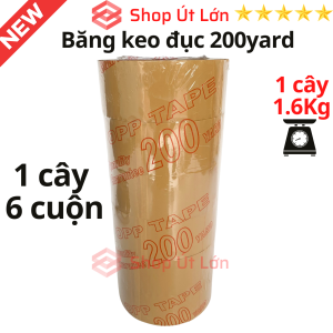Băng keo trong đục 200yard nặng 1.6kg rộng 4.7cm lõi giấy 5mm 1 cây 6 cuộn. Mua từ 4 cây trở lên kèm dao cắt