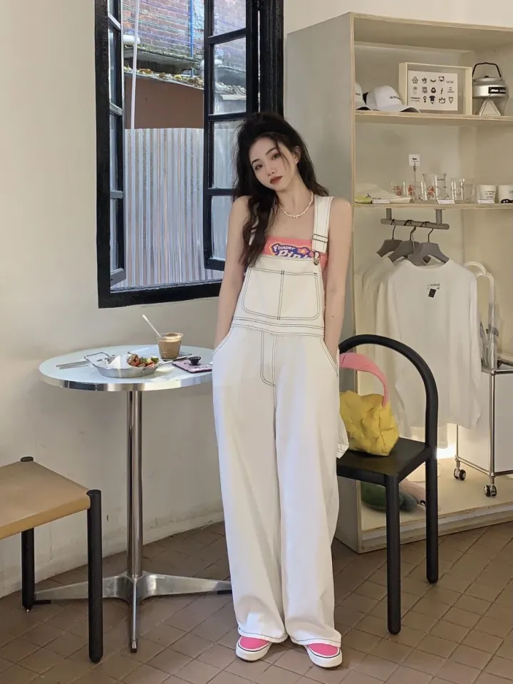 TOFASHIONS White Jumpsuit Women Pants Loose Korean Style Women