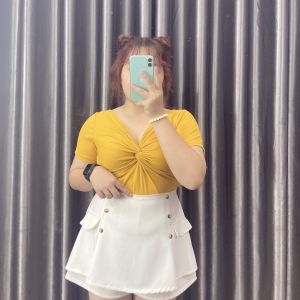 Áo thun bigsize nữ tay nắn kiểu xoắn ngực chất gân tăm co giãn phom rộng 60-92kg G100