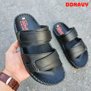 Dép Quai Ngang Nam Da Thật Vyfashion Kiểu 02 Quai Kép Cao Cấp Quai Thiết Kế Tinh Xảo Chi Tiết Đế Cao Su Cao Cấp Đi Êm Chân Chống Trượt Có Size Lớn 45 (Đen+Nâu+Bò) V.Dela