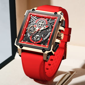 LIGE Merah Jam Tangan Pria 2024 Terbaru Multi Fungsi Anti Air Sports Kuarsa Jam Tangan + Kotak