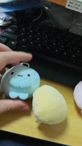 3Pcs/Pack Sumikko Gurashi Pink Round Blue Round Yellow Round Soft Squeeze Plush Key Ring Stress Relief Toy Backpack Handbag Accessories Decor