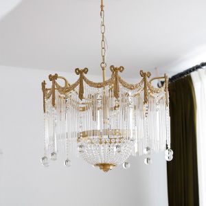 French Retro All Copper Crystal Lamp American European Luxury Atmospheric Villa Living Room Dining Room Bedroom Chandelier