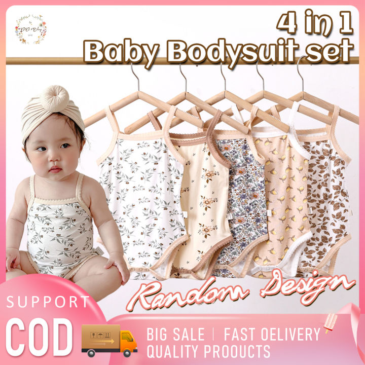 CICI Baby Girls 4pc Set Newborn Sleeveless Onesie Romper Bodysuits baby  girl clothes Set Outfit Baby Clothes Set Baby Girl Clothing Set Body Suits 
