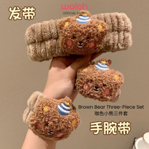 Cartoon Cute Face Wash Headband Wristband 3PCS Set Soft Absorbent Towel Elastic Hair Band Women Girl