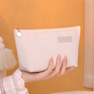 PUDE จุได้มาก กระเป๋าเครื่องสำอางเดินทาง ผ้าลูกฟูก สีทึบทึบ กระเป๋าเครื่องสำอางแต่งหน้า แบบพกพาได้ เบามาก ถุงซับ