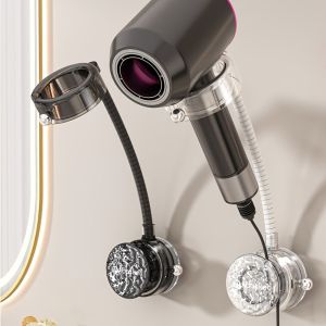 GUDAN ปรับได้ปรับได้ ที่วางไดร์เป่าผม ถ้วยดูดสูญญากาศ หมุนได้360องศา ที่จัดไดร์เป่าผม อุปกรณ์จัดสายไฟ Punch-Free ขาตั้งไดร์เป่าผมอเนกประสงค์ สัตว์เลี้ยงสำหรับสัตว์เลี้ยง