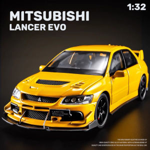 ชุดของเล่นซิงค์อัลลอย9รถ Diecast Mitsubishi Lancer Evolution สีเหลือง1/32ของเล่นดึงกลับหุ่นโลหะของเล่นมี Kado Ulang Tahun เบาและมีเสียงสำหรับเด็ก