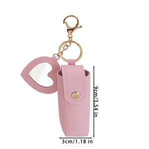 Portable Lipstick Bag with Mirror / Small Makeup Lip Balm Keychain Bag for Travel