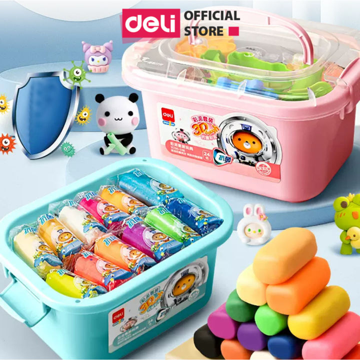 Hộp đất nặn 24 màu kèm khuôn DELI- đất sét cho trẻ em an toàn, không ...
