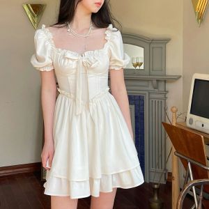 🌟CORE🌟dresses women new style 2025 Korean fashion skirt Sweet Princess Dress Womens Long Sleeve Single Breasted White Mini Dress 2️⃣0️⃣2️⃣5️⃣