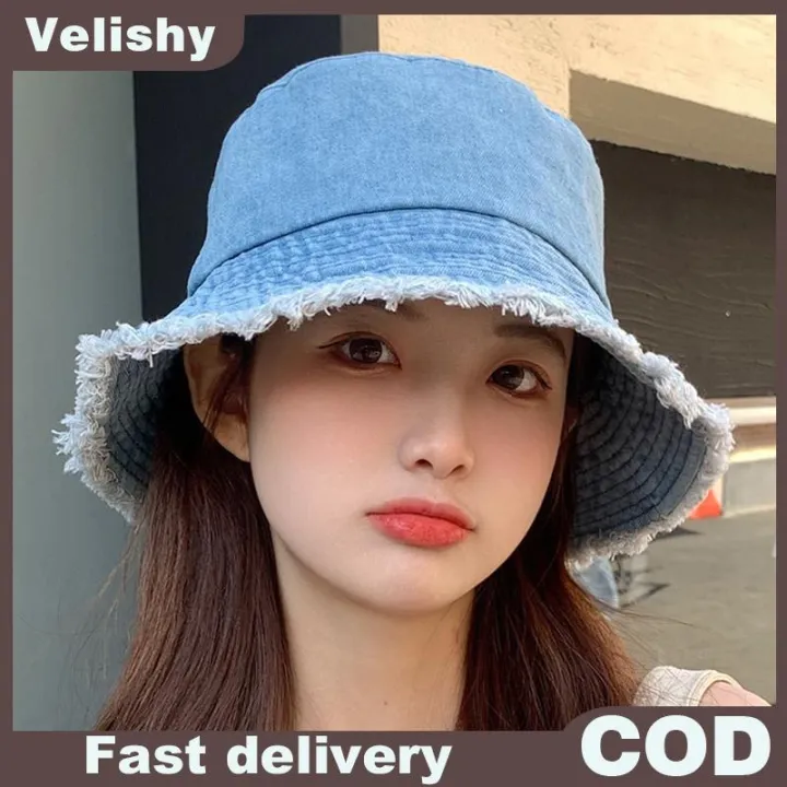 Velishy🔥🔥🔥 หมวกทรงหม้อหมวกผ้ายีนส์หมวกชาวประมงหญิงหมวกกันแดดอเนกประสงค์ ...