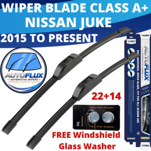 AutoFlux Wiper Blade Class A+ Nissan Juke 2015 To Present  FREE Windshield Glass Washer  Set 22+14