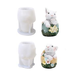 Home Decoration Silicone Mold Rabbit Figurine Easter Ornament Mould Practical Gypsum Mould Making Supplies