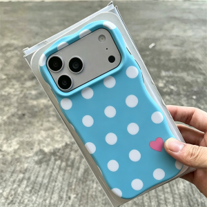 Cute Polka Dots Love Heart 2in1 Phone Case For iPhone 17 16 15 14 13 Pro Max Lovely Shockproof Protective Wave Edge Back Cover