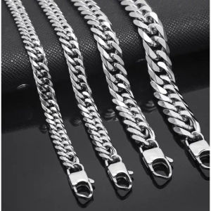 Gelang pria keren Rantai kotak Baja Putih Anti Karat Anti Luntur