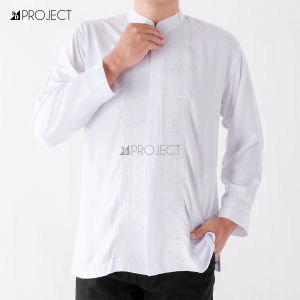 S&D PROJECT Baju Koko Muslim Bahan Katun Slup Warna Putih S-XL Untuk Pria Dewasa Lengan Panjang