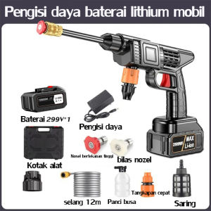 Jangkauan 50 meter⚡BAIPUXI Mesin cuci mobil dan motor Tekanan air yang kuat 180000Pa Dapat digunakan untuk mencuci mobil Menyiram bunga Mencuci lantai Mesin cuci motor Alat cuci motor semprot Alat cuci motor 1 set lengkap Baterai jet cleaner