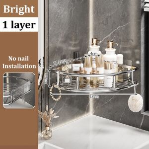 DewyBabe Bathroom Storage Rack No Drill Stainless Steel Corner Storage Rack Wall Mounted Shower Organizer