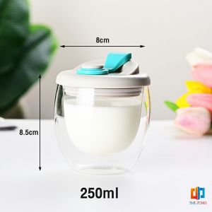 T.Z. แก้วกาแฟ ​2 ชั้น ทนร้อน วัสดุแก้วไม่รั่วไหล มีแก้วฝาซิลิโคน Glass cup