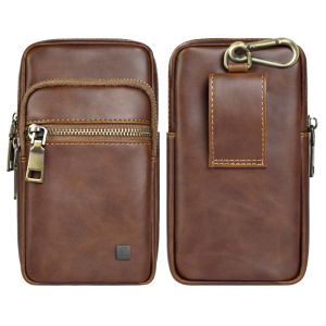 7.0 inch Vertical Zipper Mobile Phone Waist Bag 3 compartments Leather Belt Holder Cellphone Bag