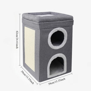 LDECO 3-Tier Cat House & Bed - Built-in Scratcher Space Saving Cat Furniture for HDB Kittens & Adult Cats
