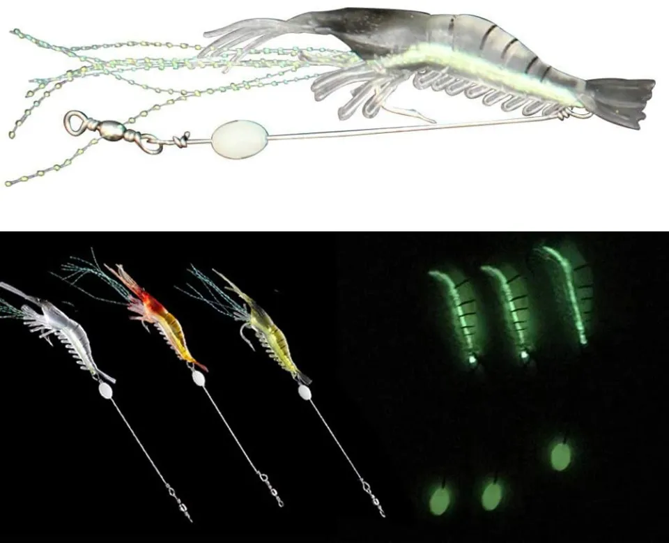 4cm Soft Luminous Shrimp Fishing Lure With Hook Swivel Beads