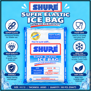 Super Elastic Ice Bags (Shure) - 4x12 Inches [100 Pieces]