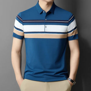 Summer Fashionable Colorful Striped Polo Shirts for Men Business Casual Breathable Short Sleeve Quick Dry Polo for Men