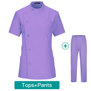 Women’s Cotton Scrub Set – Short Sleeve Nurse Uniform for Hospital Dental Spa