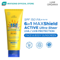 LUXE ORGANIX 6 in 1 Maxshield Active Ultra Sheer Face and Body Sunscreen 100ml. 