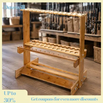 Fishing Rods Holder Bamboo Wood Rack Rod Storage Display Stand for Garage and Retail Fishing Gear Organization