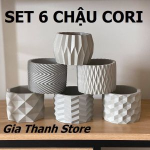 Combo 6 chậu xi măng cao cấp trồng cây cảnh mini CORI 11x8.5 cm trồng xương rồng sen đá lithops decor nhà ở quán cà phê bàn làm việc