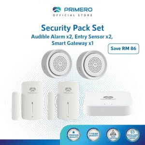 PRIMERO Security Pack Set- Audible Alarm x2 Entry Sensor x2 Smart Gateway x1