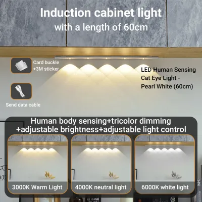 โคมไฟตั้งโต๊ะ LED รูปตาแมว ไฟเซ็นเซอร์ led หรี่แสงได้ ปรับสีได้ ชาร์จได้ ไร้สาย USB 3 สี พร้อมแบตเตอรี่ สําหรับห้องครัว ตู้เสื้อผ้า ส่งจากไทย
