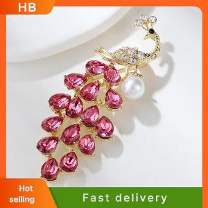 HB Fashion Crystal Pearl Peacock Brooches For Women Clothing Coat Party Accessories Gifts