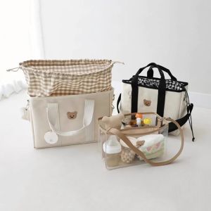 VALUEPULSE การเก็บรักษาความร้อน กระเป๋าผ้าอ้อมเด็ก หลายฟังก์ชัน ความจุสูง ชุดแม่และเด็ก แบบสบายๆ ผ้าใบ กระเป๋าผ้าอ้อมสำหรับเด็ก