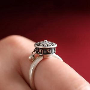 LIEYH Women Vintage Faith Rotatable Buddhism Transfer ring Female Rings Korean Style Ring Amulet Opening Ring Ethnic Style Ring