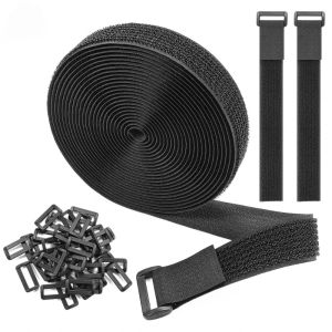 5Meters Adjustable Fastening Hook and Loop Straps with 25 Buckles Free Cut Length Cord Straps for Sewing and Cable Wire Manageme