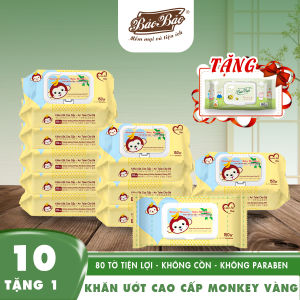 Combo 10 gói khăn ướt Bảo Bảo 80 tờ không cồn không mùi dành cho mẹ và bé - tặng 1 gói khăn ướt
