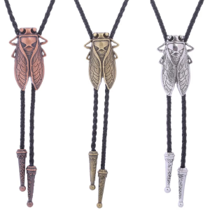 Metal Cicada Bolo Tie Rodeo Cowboy Cicada Necktie for Shirt Jeans Western Necklace Braided Shoestring Necktie Bola-Tie