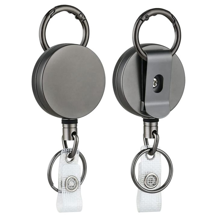 2 Pack Heavy Duty Retractable Badge Holder Reels, Metal ID Badge Holder  with Belt Clip Key Ring for Name Card Keychain