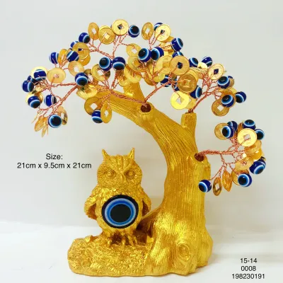 Money Tree Wealth Coin Lucky Coin Protection Evil Eye Tree Wealth Tree with Owl for Envious and Deceitful