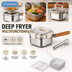MLADEN Stainless Steel Deep Fryer Set Portable Frying Pot with Basket Grill Rack & Tongs for Frying Chicken Fries 迷你炸锅