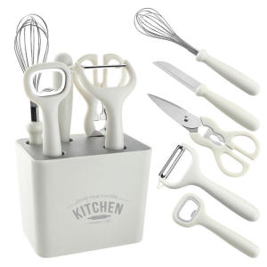 [In stock] Hot selling kitchen scissors egg beater bottle opener 6-piece set kitchen accessories home kitchen gadgets with container