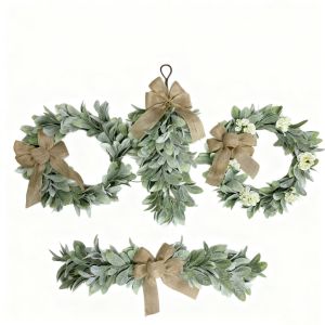 Spring and Summer Flower Rabbit Leaf Sheep Ear Bow Wreath Bow Wreath Home Decoration New Product