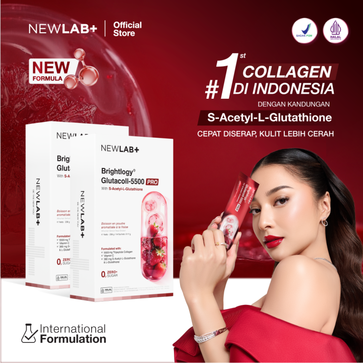 Paket Hemat New Launch] NEWLAB Brightlogy GlutaColl-5500 - PRO 2 Box Collagen & Glutathione Drink | S-Acetyl-L-Glutathione | Membantu kulit lebih cerah & sehat |28 Sachet