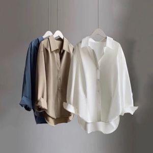 KAMEJA CASUAL WANITA /ALEN TOP/KAMEJA KOREA STYLE POLOS - Putih